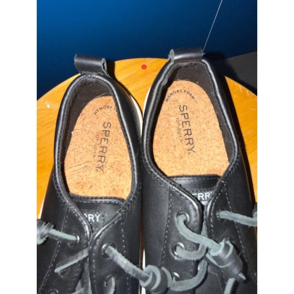 Sperry Crest Vibe Black Leather Low Top Sneakers Womens 6.5 Slip On Shoes